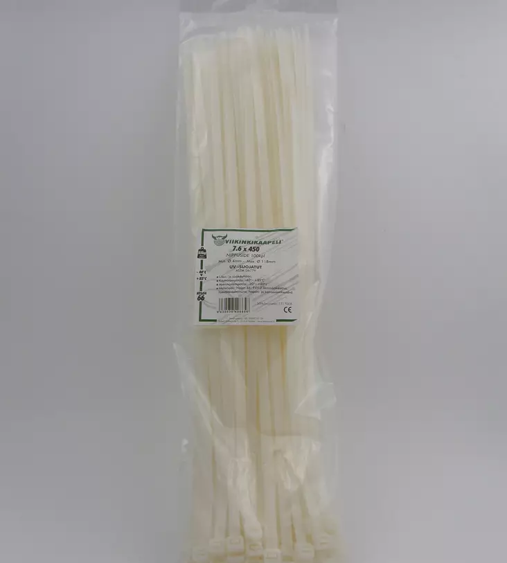 Nippuside 7,6x450 valkoinen 100kpl/pussi - Nippusiteet - 10-261723 - 1