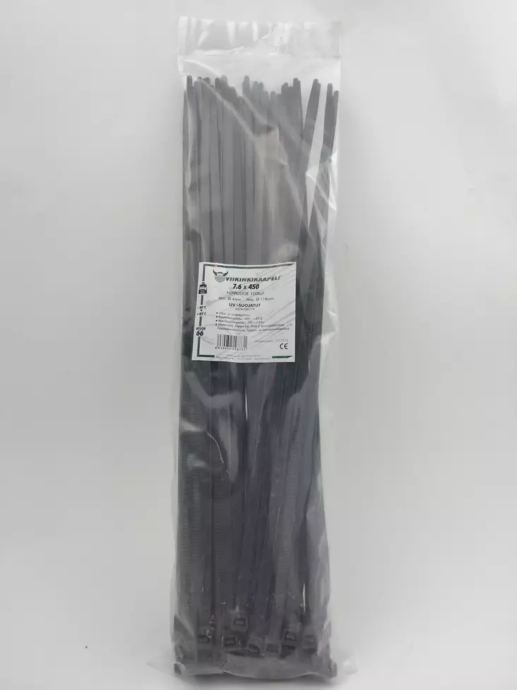 Nippuside 7,6x450 musta100kpl/pussi - Nippusiteet - 10-261724 - 1