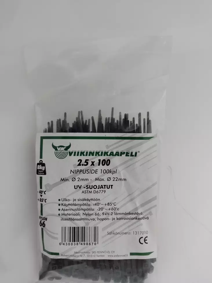 Nippuside 2,5x100 musta 100kpl/pussi - Nippusiteet - 10-261728 - 3