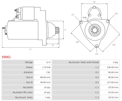 Startti Sisu Valmet 2,7kW/Z10 - Valmet-Valtra varaosat - 10-261589 - 1